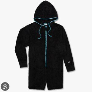 Chubbies The Night Modes Onesie Mens Size L Fleece Black Full Zip Hood Lounge